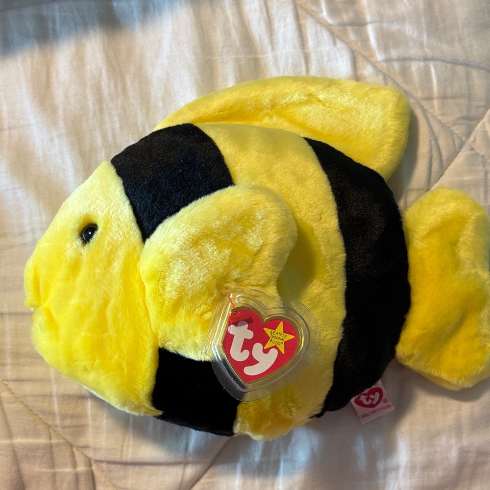 Ty Beanie Baby Vintage BUBBLES the Yellow Black FISH Plush Sea life 1998 Stuffed